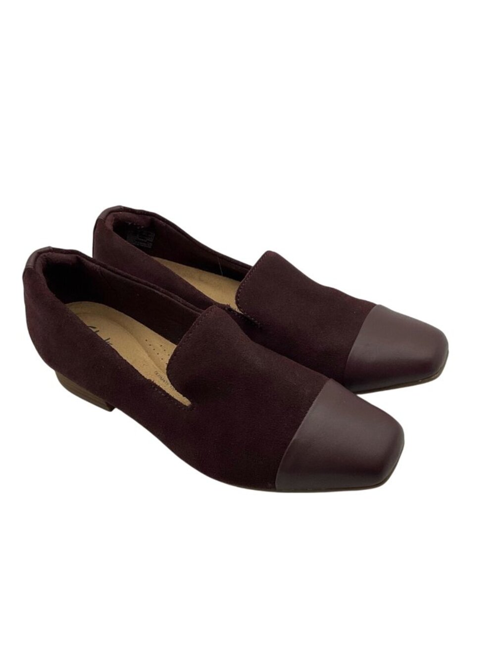 Clarks Womens 11 Tilmont Burgundy Suede Leather Square Toe Flat Loafers Shoes